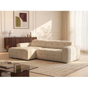Vente-unique.com Canapé d'angle gauche avec assise coulissante électrique en tissu chenille beige VIKONO pas cher