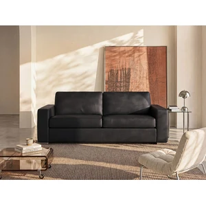 Vente-unique.com Canapé 4 places convertible express en cuir de buffle noir - Couchage 160 cm - Matelas 18 cm CALITO pas cher