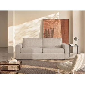 Vente-unique.com Canapé 3 places convertible express en tissu beige - Couchage à lattes larges 140 cm - Matelas 18 cm CALITO pas cher