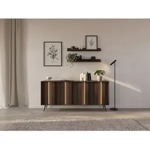 Vente-unique.com Buffet 4 portes avec LEDs en MDF - Naturel foncé et Noir - KALSIYA pas cher