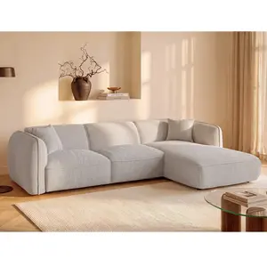 Vente-unique.com Canapé d'angle droit convertible en tissu chenille beige CAMILIO de Maison Céphy pas cher