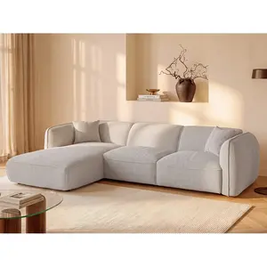 Vente-unique.com Canapé d'angle gauche convertible en tissu chenille beige CAMILIO de Maison Céphy pas cher