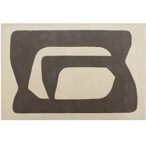 Vente-unique.com Tapis tufté 100% laine motifs abstraits - 160 x 230 cm - Gris et blanc - 2400g/m² - AVOLTO pas cher