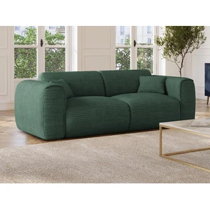 Vente-Unique Canapé 3 places convertible express en velours côtelé vert sapin- Matelas 16 cm mémoire de forme POGNIA pas cher