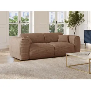 Vente-Unique Canapé 3 places convertible express en velours côtelé taupe - Matelas 16 cm mémoire de forme POGNIA pas cher