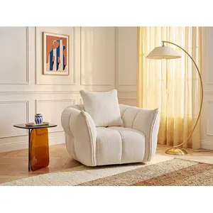 Vente-unique.com Fauteuil en tissu texturé blanc cassé KIMACA pas cher