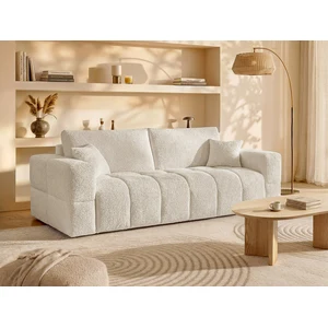 Vente-unique.com Canapé 3 places convertible express en tissu bouclette beige - Couchage 140 cm - Matelas 20 cm ISSORO pas cher