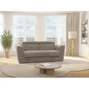 Vente-Unique Canapé 4 places convertible express en tissu texturé taupe - Couchage à lattes larges 160 cm - Matelas 14 cm - RIZORA pas cher