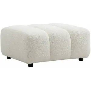 Vente-unique.com Pouf en tissu bouclette blanc cassé JUTINI pas cher