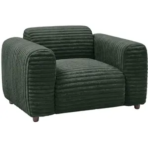Vente-unique.com Fauteuil en velours côtelé grosses côtes vert POGNI de Maison Céphy pas cher