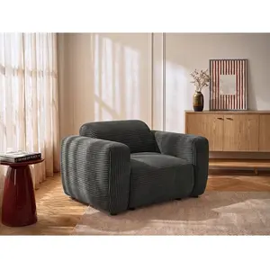Vente-unique.com Fauteuil en velours côtelé gris foncé POGNI de Maison Céphy pas cher