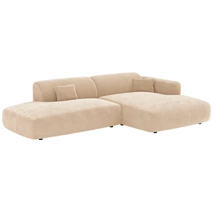 Vente-unique.com Canapé d'angle droit ouvert en velours côtelé fines côtes beige POGNI de Maison Céphy pas cher