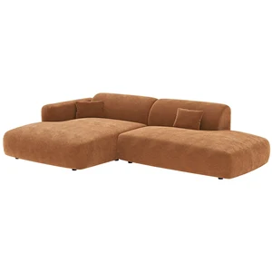 Vente-unique.com Canapé d'angle gauche ouvert en velours côtelé fines côtes terracotta POGNI de Maison Céphy pas cher