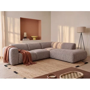Vente-unique.com Grand canapé d'angle droit avec dossier méridienne  en tissu gris POGNI de Maison Céphy pas cher