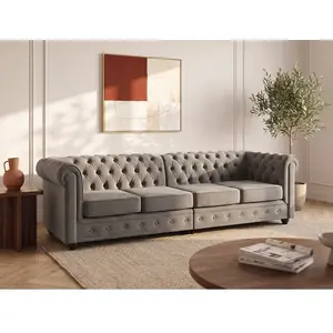 Vente-unique.com Canapé 4 places en velours gris anthracite CHESTERFIELD pas cher