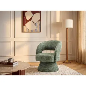 Vente-unique.com Fauteuil pivotant en tissu texturé vert NAROLIA de Maison Céphy pas cher