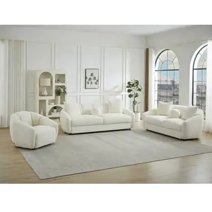 Vente-unique.com Canapé 3 places 2 places et un fauteuil en tissu texturé ivoire NAFEKI pas cher