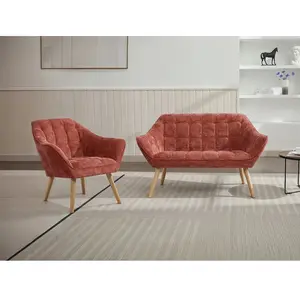 Vente-Unique Canapé 2 places et fauteuil en tissu texturé terracotta CASERTA pas cher
