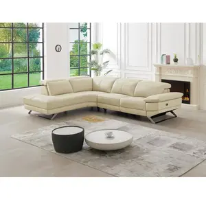 VENTE-UNIQUE Canapé d'angle gauche relax électrique en cuir de vachette beige PUNO II pas cher