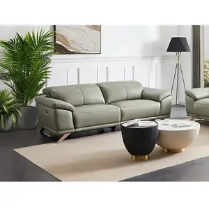 VENTE-UNIQUE Canapé 3 places relax électrique en cuir de vachette gris clair AZIDEE II pas cher