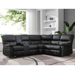 Vente-unique - Canapé d'angle relax en simili noir canby pas cher