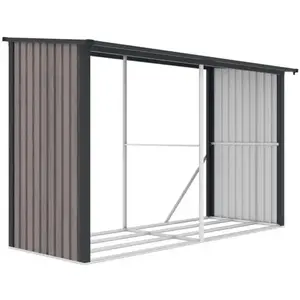 VENTE-UNIQUE Abri bûches métal en acier galvanisé effet bois 5,78 m3 - 8 stères - L302 x P119 x H190cm - VARWOOD pas cher