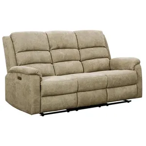 VENTE-UNIQUE Canapé 3 places relax électrique en tissu beige avec tablette NEVERS pas cher