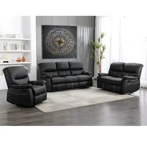 VENTE-UNIQUE Canapés 3 places 2 places et un fauteuil relax en simili noir canby pas cher