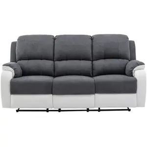 VENTE-UNIQUE Canapé 3 places relax en microfibre et simili gris et blanc BRODY