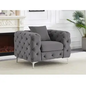 VENTE-UNIQUE Fauteuil chesterfield en velours anthracite EDWINA pas cher