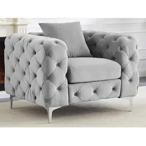 Vente-unique - Fauteuil chesterfield en velours gris clair edwina pas cher