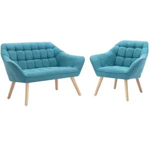 VENTE-UNIQUE Canapé 2 places et fauteuil en tissu bleu CASERTA pas cher