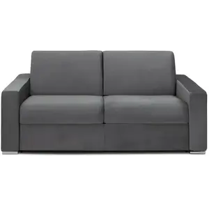 Vente-Unique Canapé 3 places convertible express en velours anthracite - Couchage lattes larges 140 cm - Matelas 22 cm avec mémoire de forme CALITO