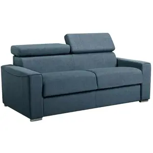 Comparateur de prix : VENTE-UNIQUE Canapé 3 places convertible express en tissu VIZIR - Bleu - Couchage 140 cm - Matelas 22 cm avec mémoire de forme DUNLOPILLO