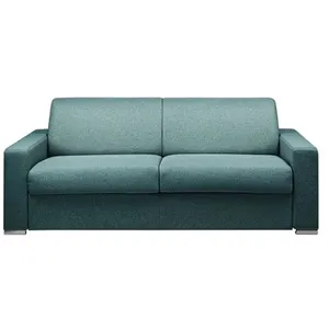 Vente-Unique Canapé 4 places convertible express en tissu bleu - Couchage lattes larges 160 cm - Matelas 22 cm avec mémoire de forme CALITO pas cher