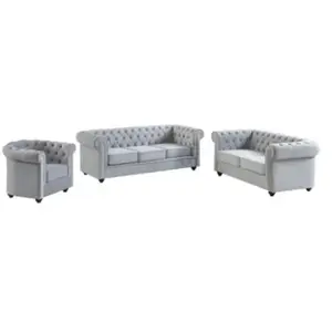 VENTE-UNIQUE Canapé CHESTERFIELD - Velours gris clair - 3+2+1 places pas cher