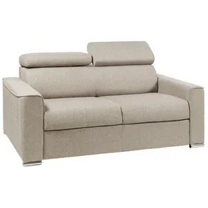 VENTE-UNIQUE Canapé 2 places convertible express en tissu VIZIR - Beige - Couchage 120 cm - Matelas 22 cm avec mémoire de forme DUNLOPILLO pas cher