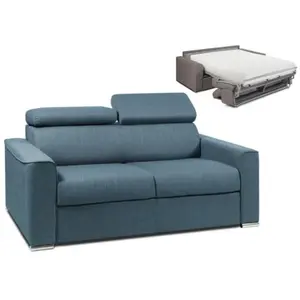 VENTE-UNIQUE Canapé 2 places convertible express en tissu VIZIR - Bleu - Couchage 120 cm - Matelas 22 cm avec mémoire de forme DUNLOPILLO pas cher