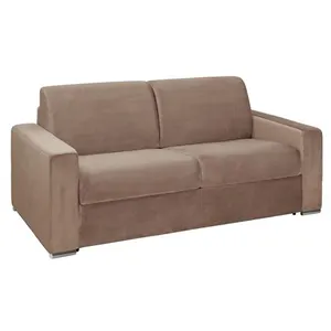 Vente-Unique Canapé 2 places convertible express en velours beige - Couchage lattes larges 120 cm - Matelas 22 cm avec mémoire de forme CALITO pas cher