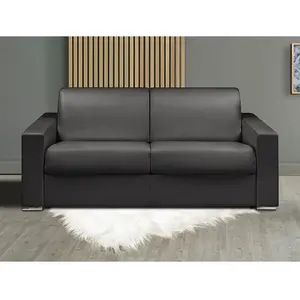 VENTE-UNIQUE Canapé 3 places convertible express en simili CALITO - Noir - Couchage 140 cm - Matelas 22 cm avec mémoire de forme DUNLOPILLO pas cher