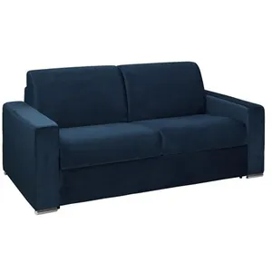 Vente-Unique Canapé 3 places convertible express en velours bleu nuit - Couchage 140 cm - Matelas 22 cm avec mémoire de forme CALITO pas cher