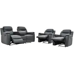 VENTE-UNIQUE Canapé 3 places et 2 fauteuils relax EVASION en cuir - Gris pas cher