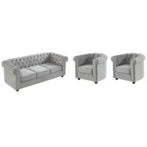 VENTE-UNIQUE Canapé 3 places et 2 fauteuils CHESTERFIELD - Velours gris clair