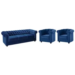 Vente-unique - Canapé 3 Places et 2 fauteuils Chesterfield - Velours Bleu Roi pas cher