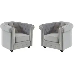 VENTE-UNIQUE Lot de 2 Fauteuils CHESTERFIELD - Velours gris clair