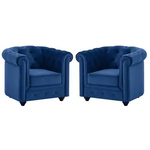 Vente-unique - Lot de 2 Fauteuils chesterfield - Velours bleu roi pas cher