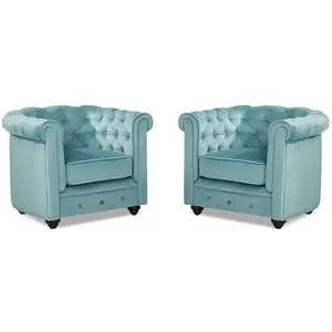 VENTE-UNIQUE Lot 2 Fauteuils CHESTERFIELD - Bleu pastel pas cher