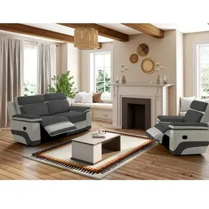 VENTE-UNIQUE Canapé 3+1 places relax en microfibre TALCA - Anthracite et gris clair pas cher