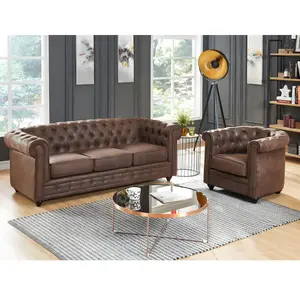 VENTE-UNIQUE Canapé 3 places et fauteuil CHESTERFIELD en microfibre vieilli - VENTE... pas cher