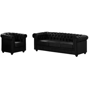 Vente-unique - Canapé 3 Places et Fauteuil Chesterfield - Simili Noir pas cher